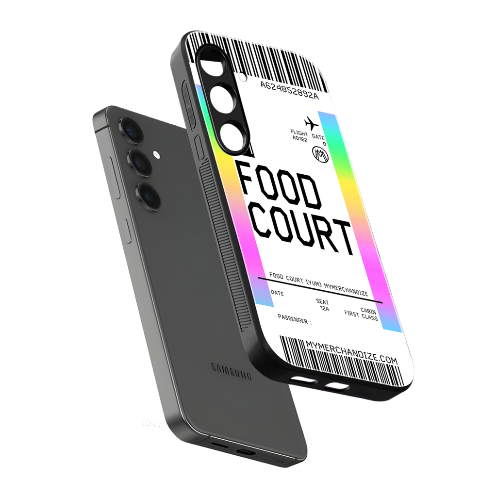 food court boarding pass ticket back phone cover | glass case for samsung galaxy s24
