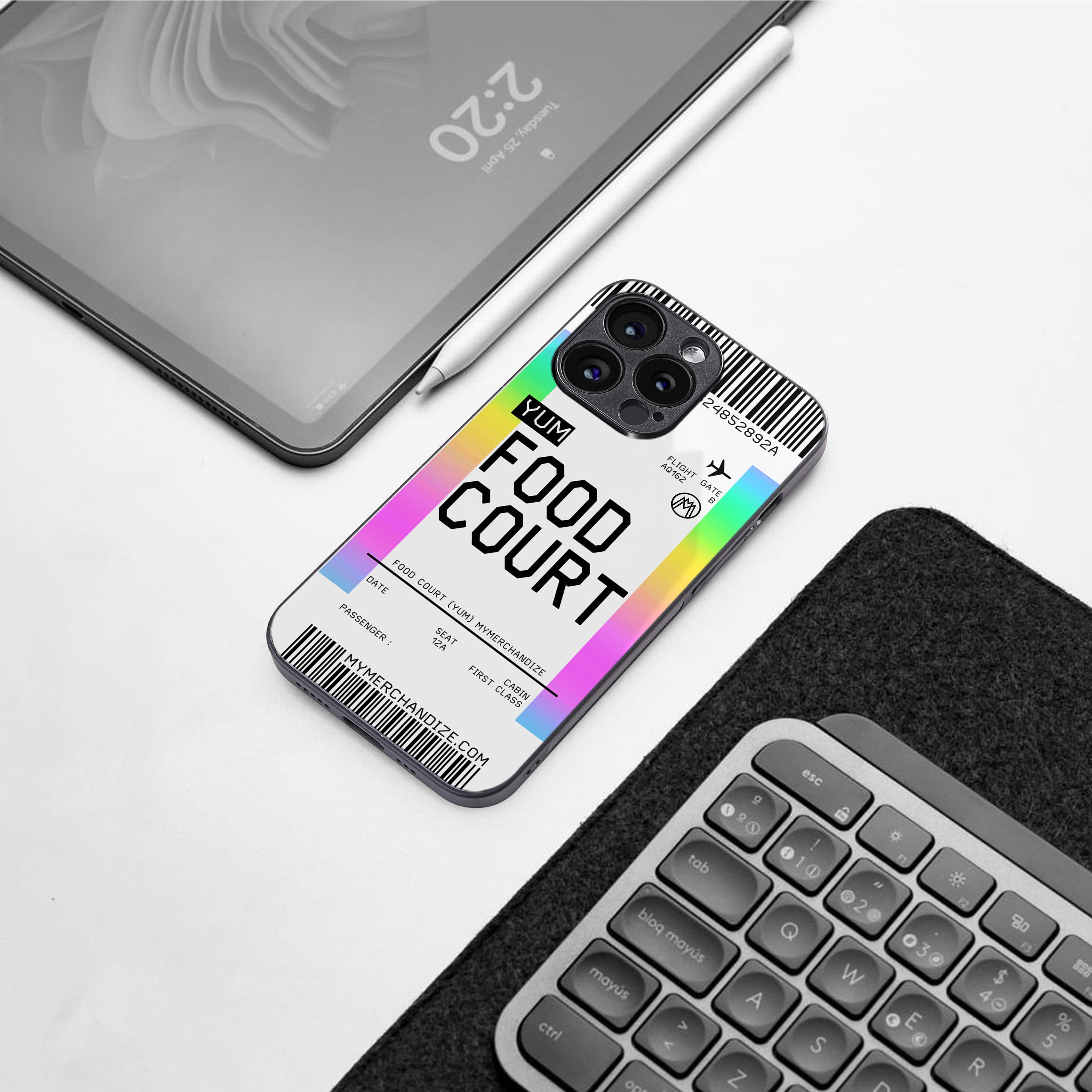 food court boarding pass ticket back phone cover | glass case for iphone 16 plus