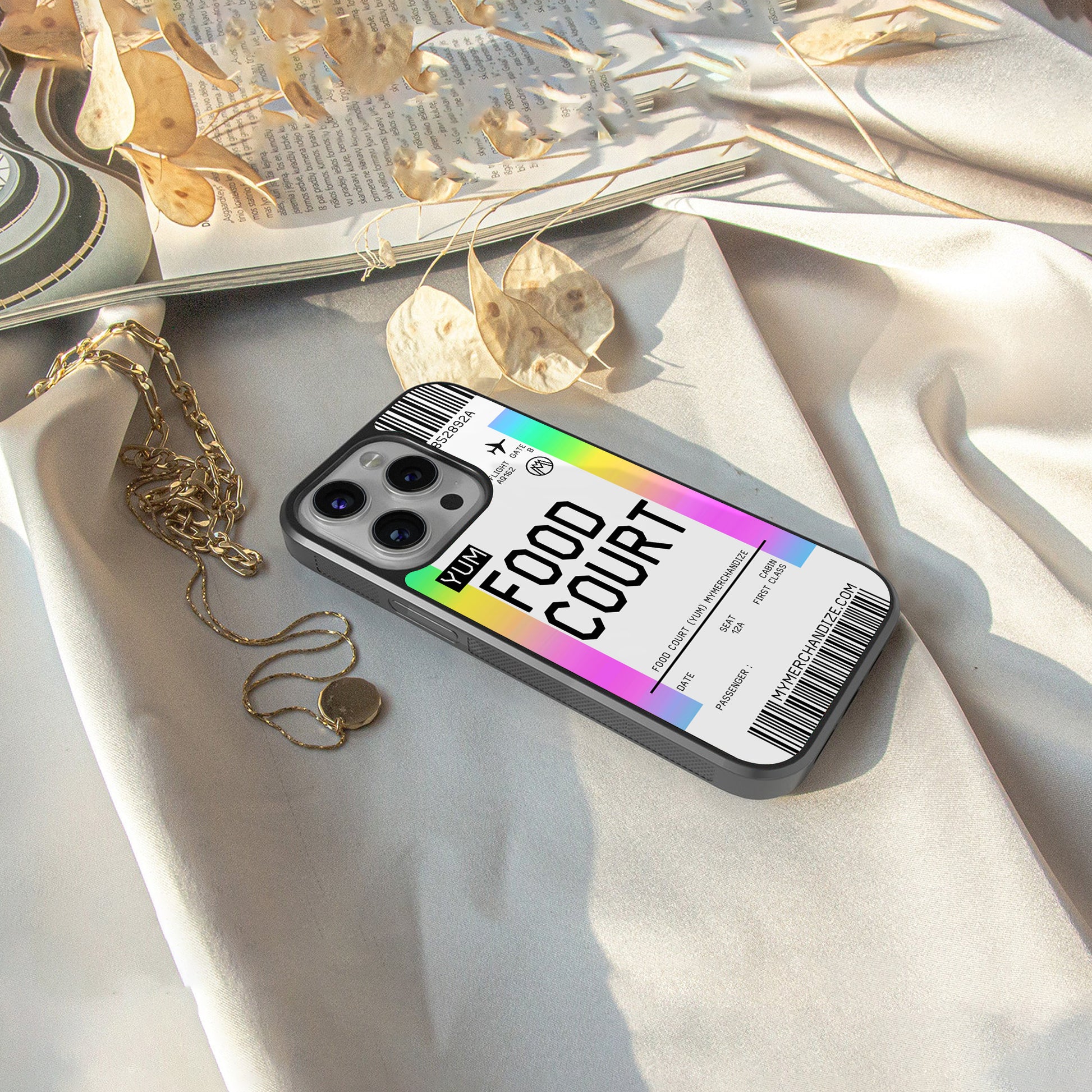 food court boarding pass ticket back phone cover | glass case for iphone 16