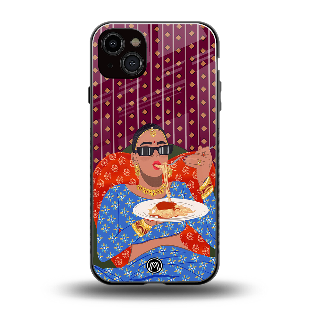 foodie queen back phone cover | glass case for iphone 15 plus