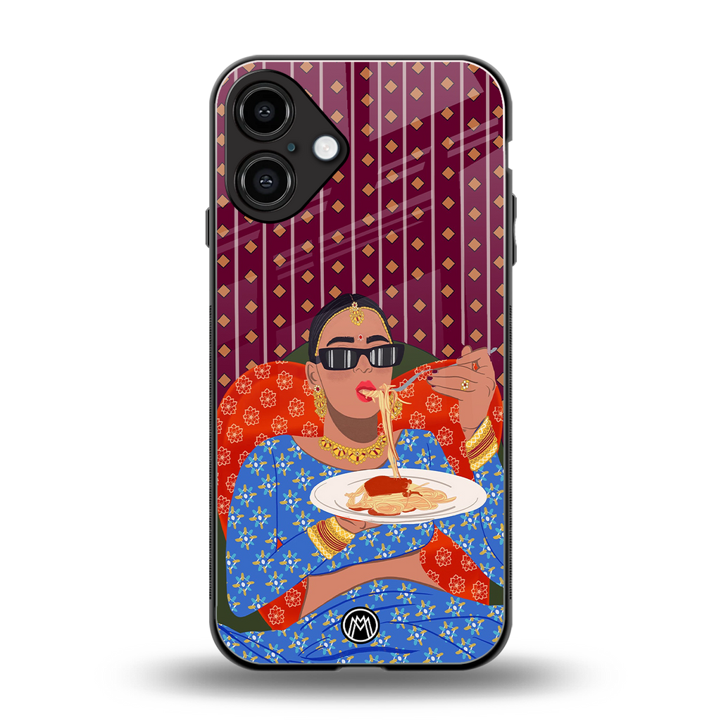 foodie queen back phone cover | glass case for iphone 16 plus