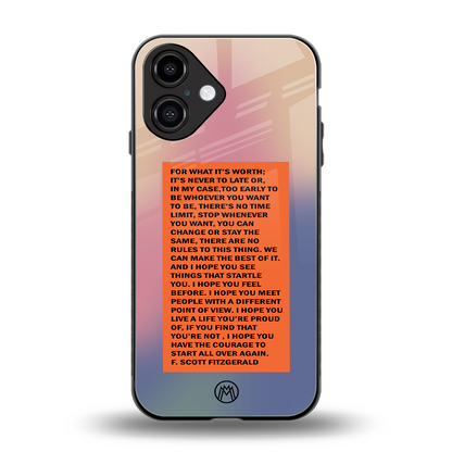 for what it's worth back phone cover | glass case for iphone 16