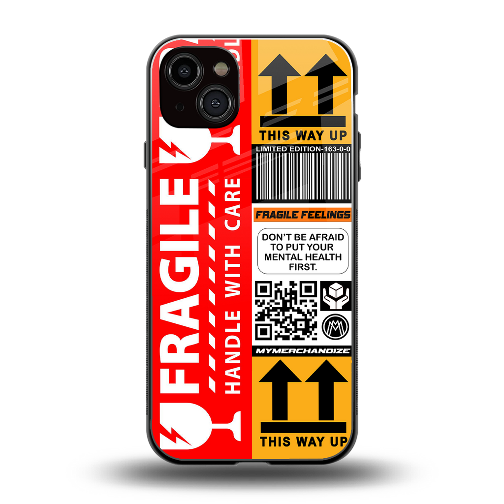 fragile feelings back phone cover | glass case for iphone 15 plus