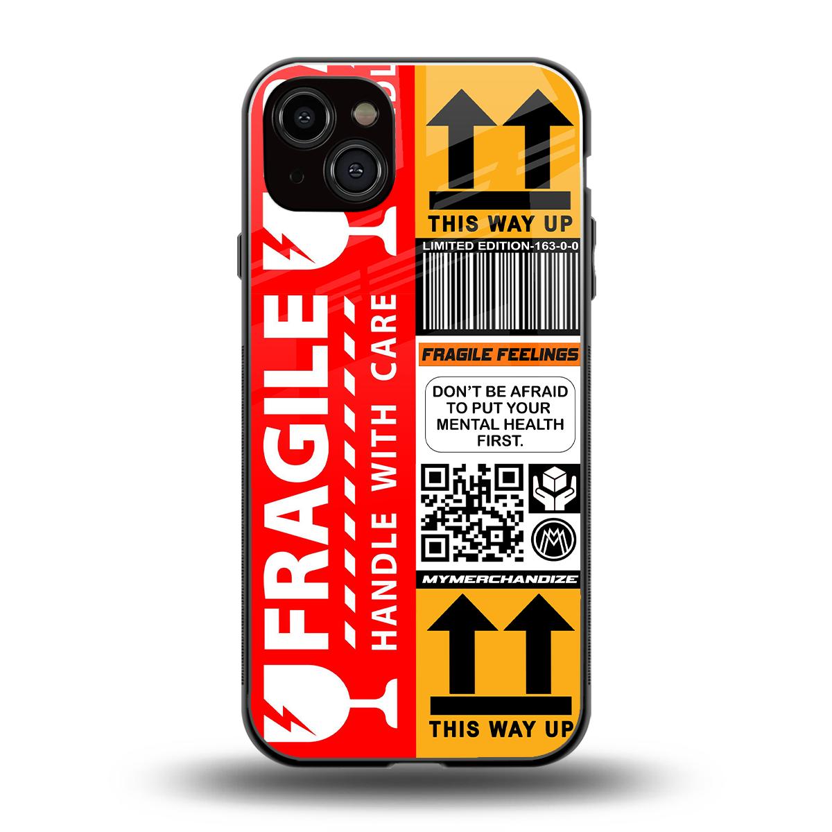 fragile feelings back phone cover | glass case for iphone 15 plus