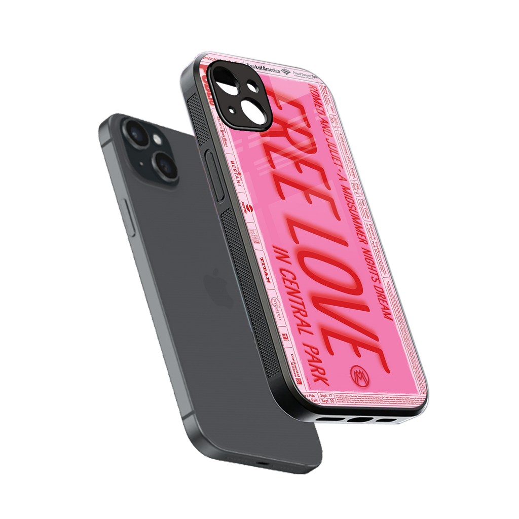 free love back phone cover | glass case for iphone 15 plus