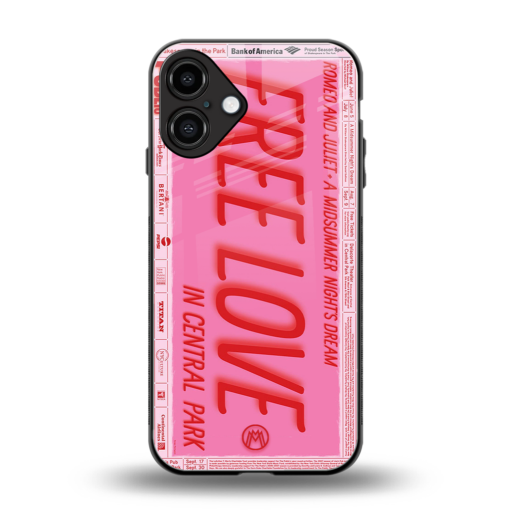 free love back phone cover | glass case for iphone 16 plus