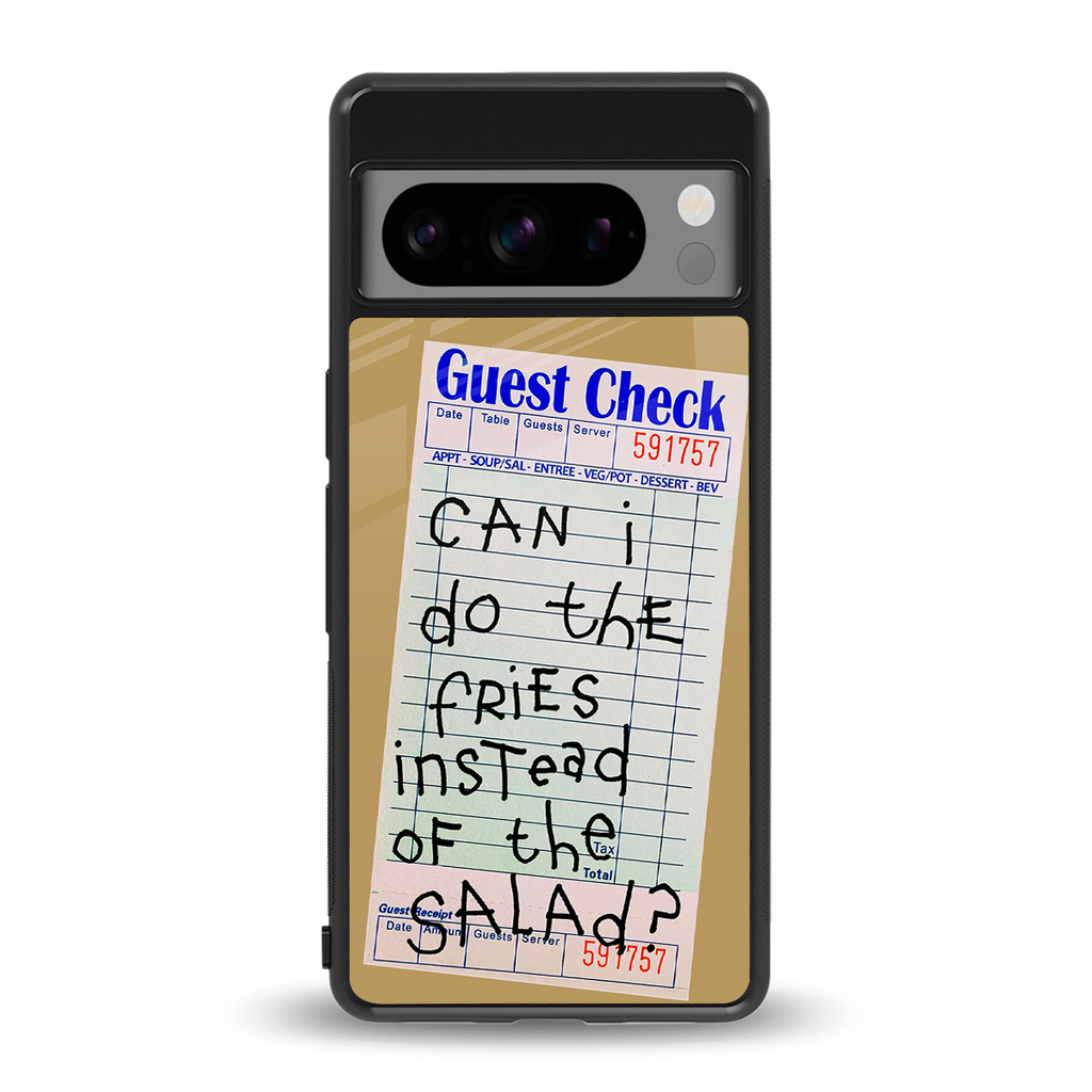 fries over salad back phone cover | glass case for google pixel 8 pro