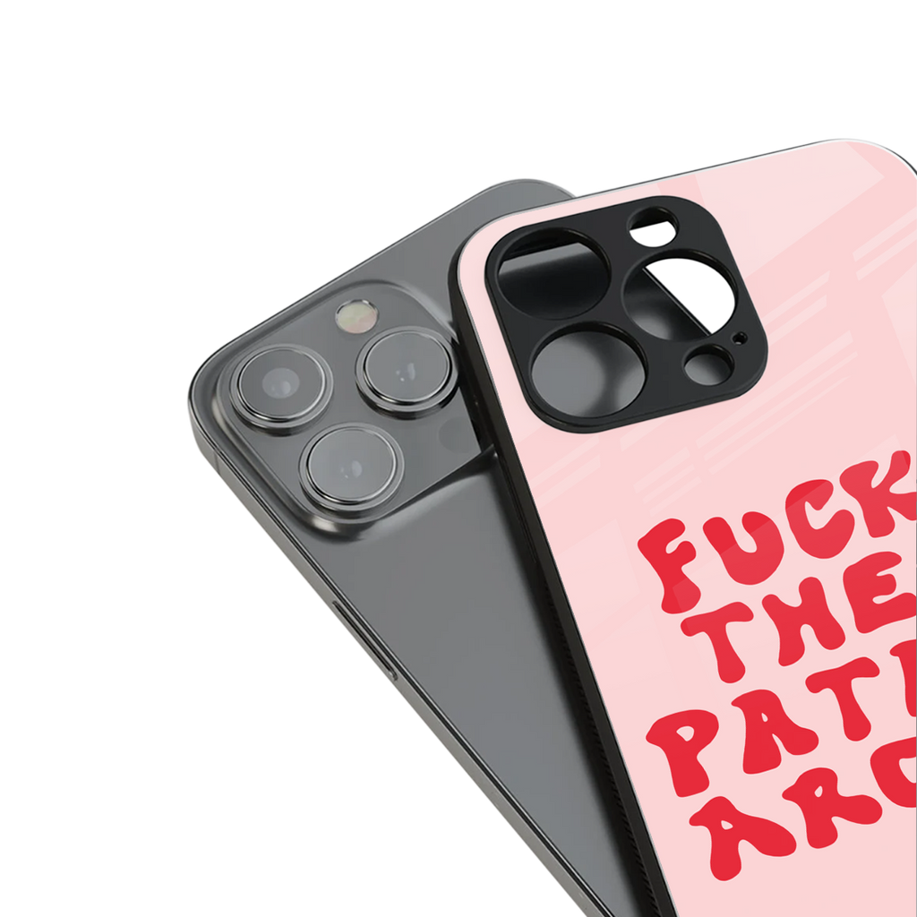 fuck the patriarchy back phone cover | glass case for iphone 15 plus