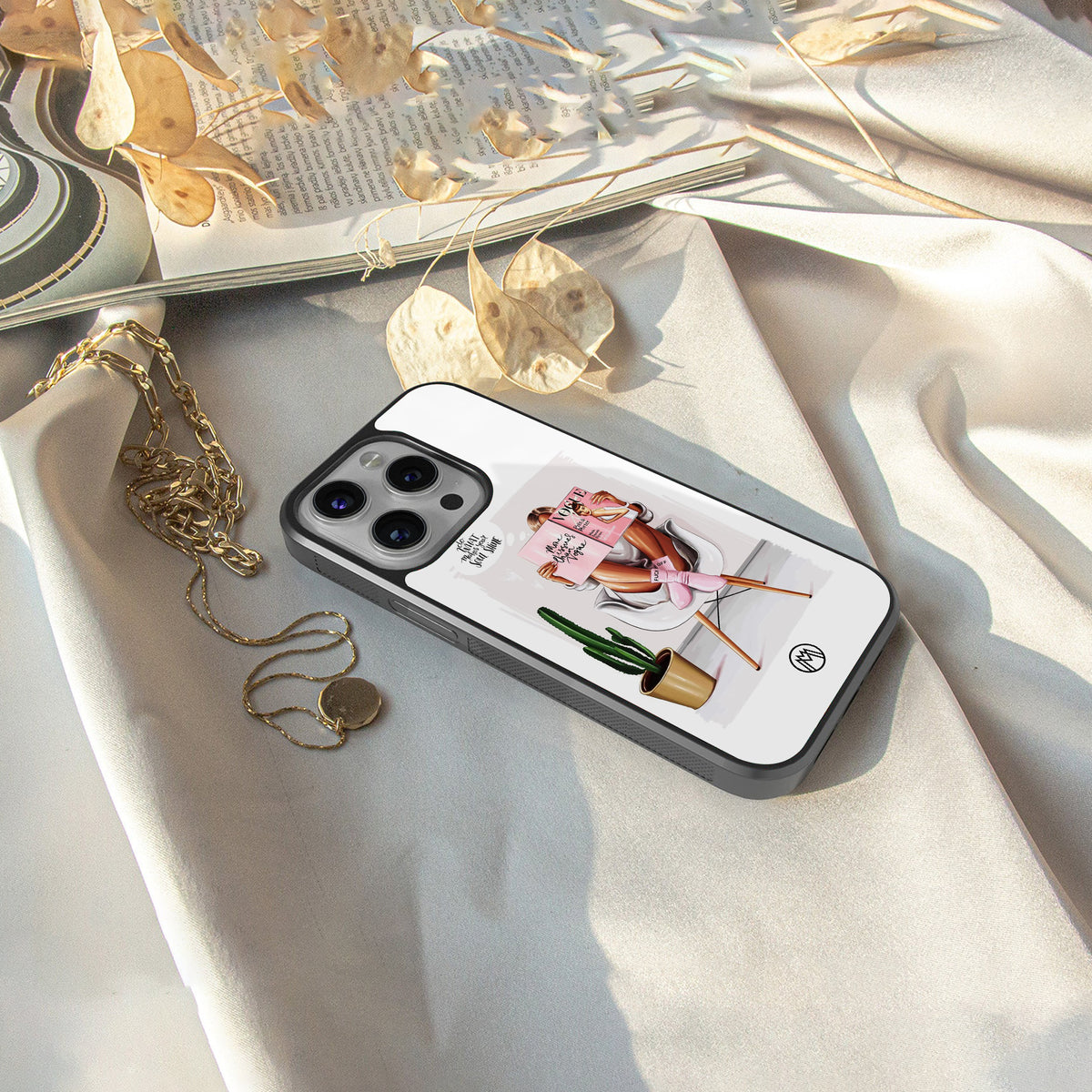 full glam vogue back phone cover | glass case for iphone 16 pro