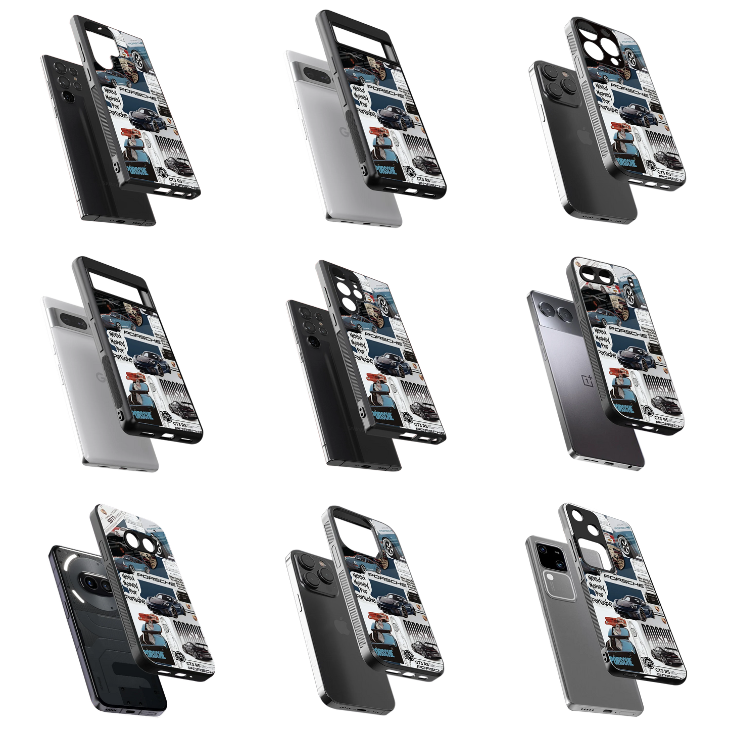 Durable Glass Back Mobile Case for iPhone, Samsung, OnePlus, Google Pixel, Redmi, Vivo, Oppo