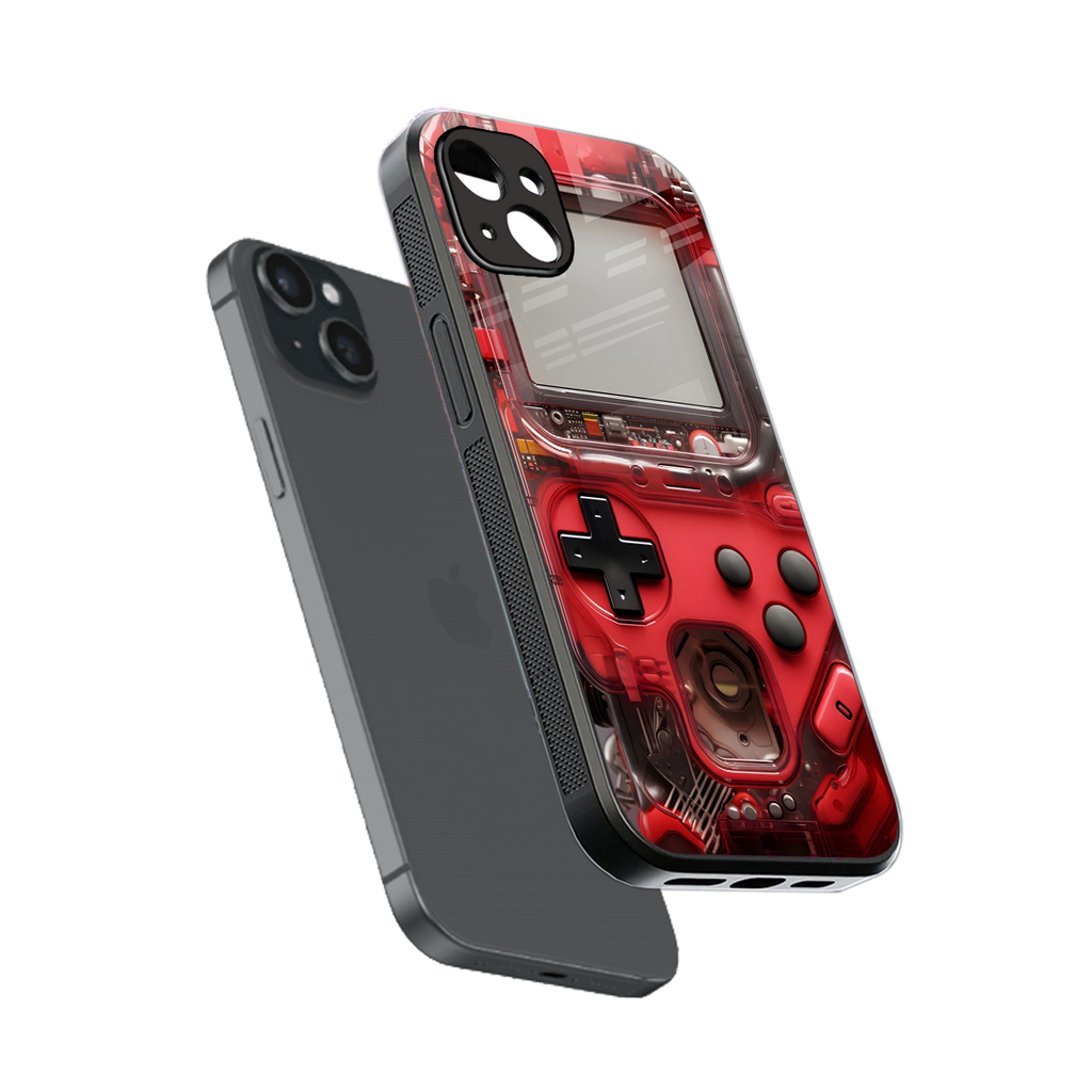 gameboy classic red back phone cover | glass case for iphone 15 plus