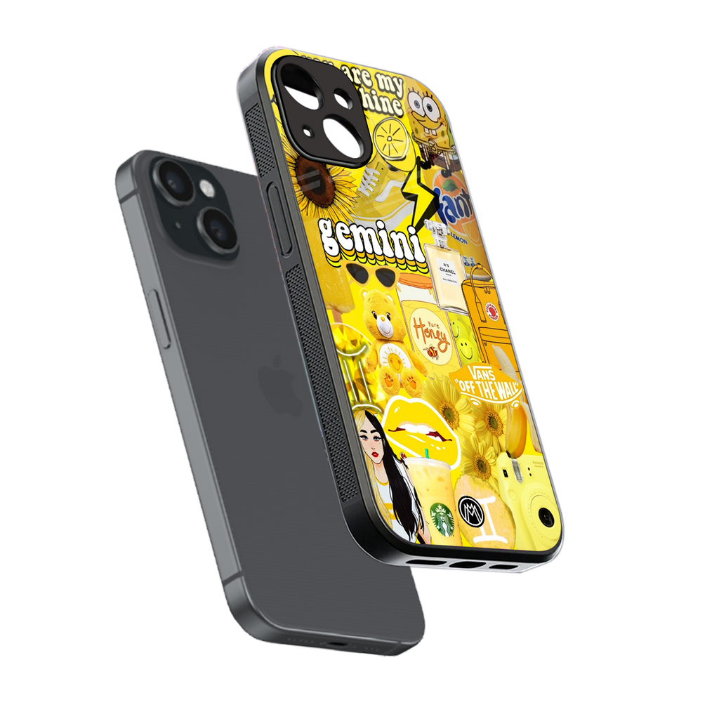 gemini aesthetic collage back phone cover | glass case for iphone 13 mini