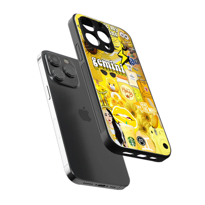 gemini aesthetic collage back phone cover | glass case for iphone 14 pro