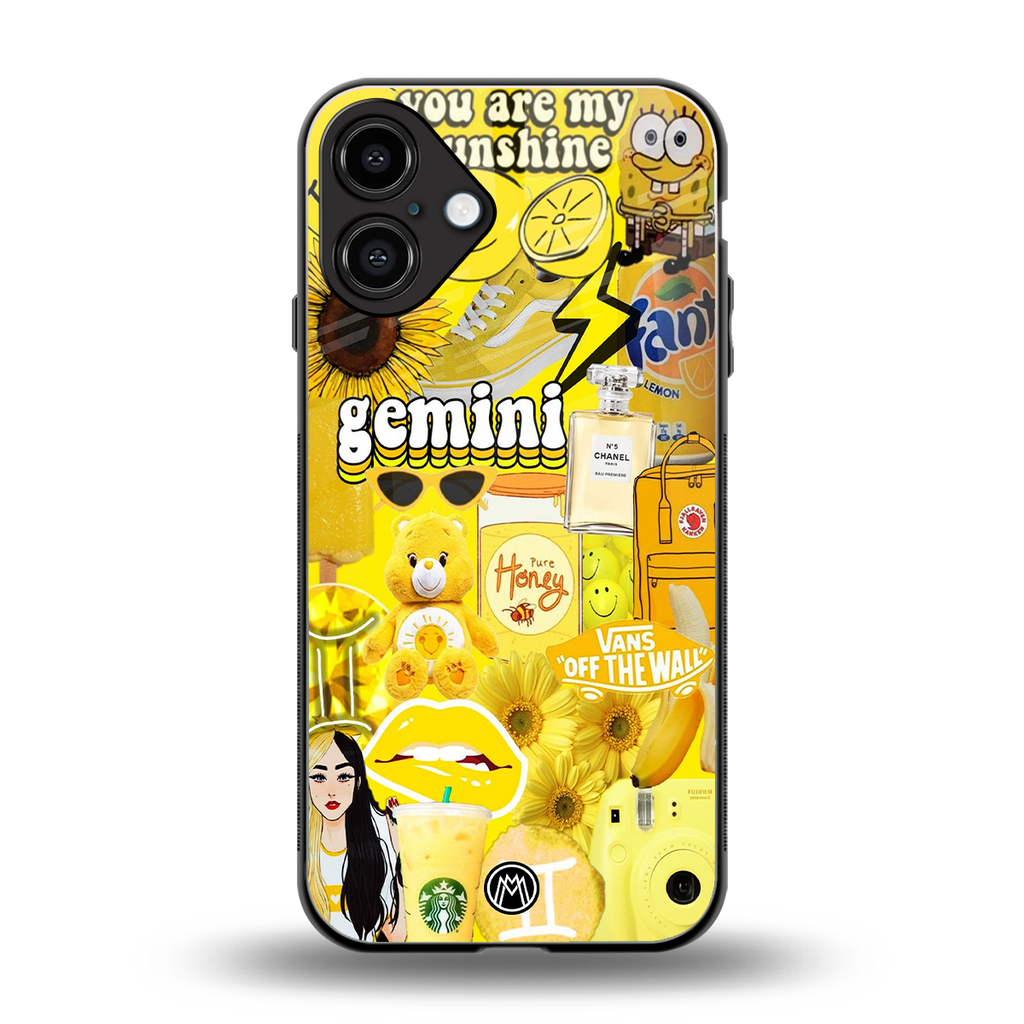 gemini aesthetic collage back phone cover | glass case for iphone 16 plus