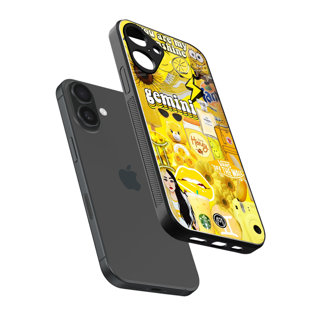 gemini aesthetic collage back phone cover | glass case for iphone 16 plus