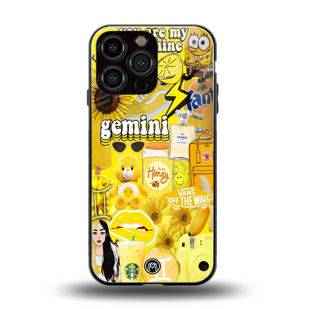 gemini aesthetic collage back phone cover | glass case for iphone 16 pro max