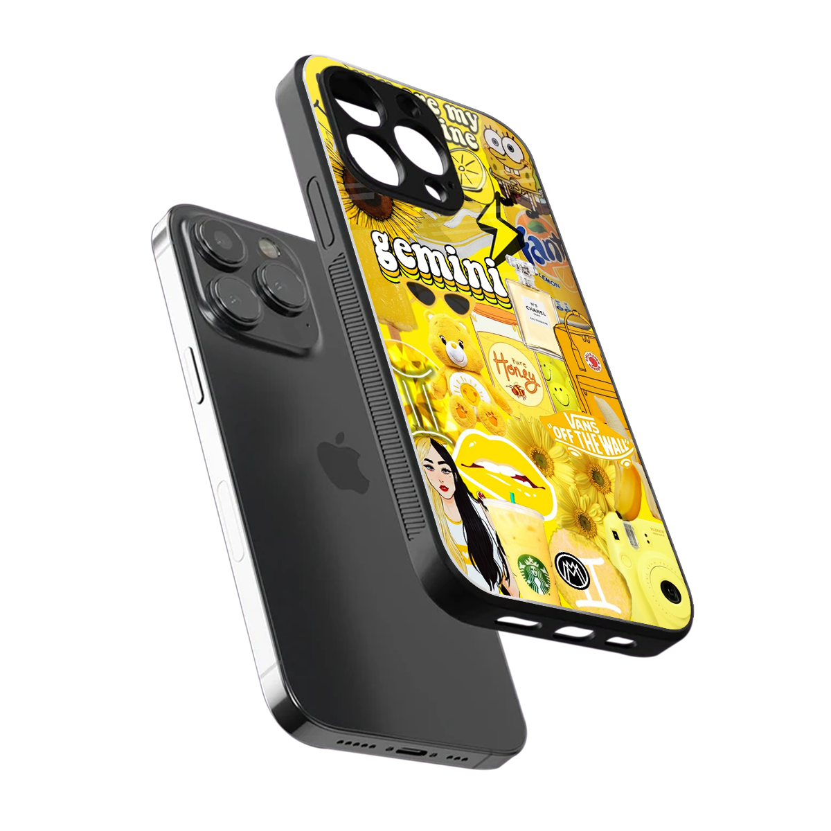 gemini aesthetic collage back phone cover | glass case for iphone 16 pro