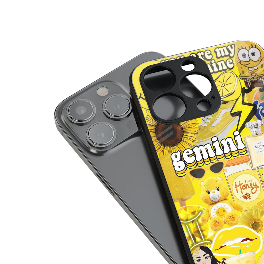 gemini aesthetic collage back phone cover | glass case for iphone 15