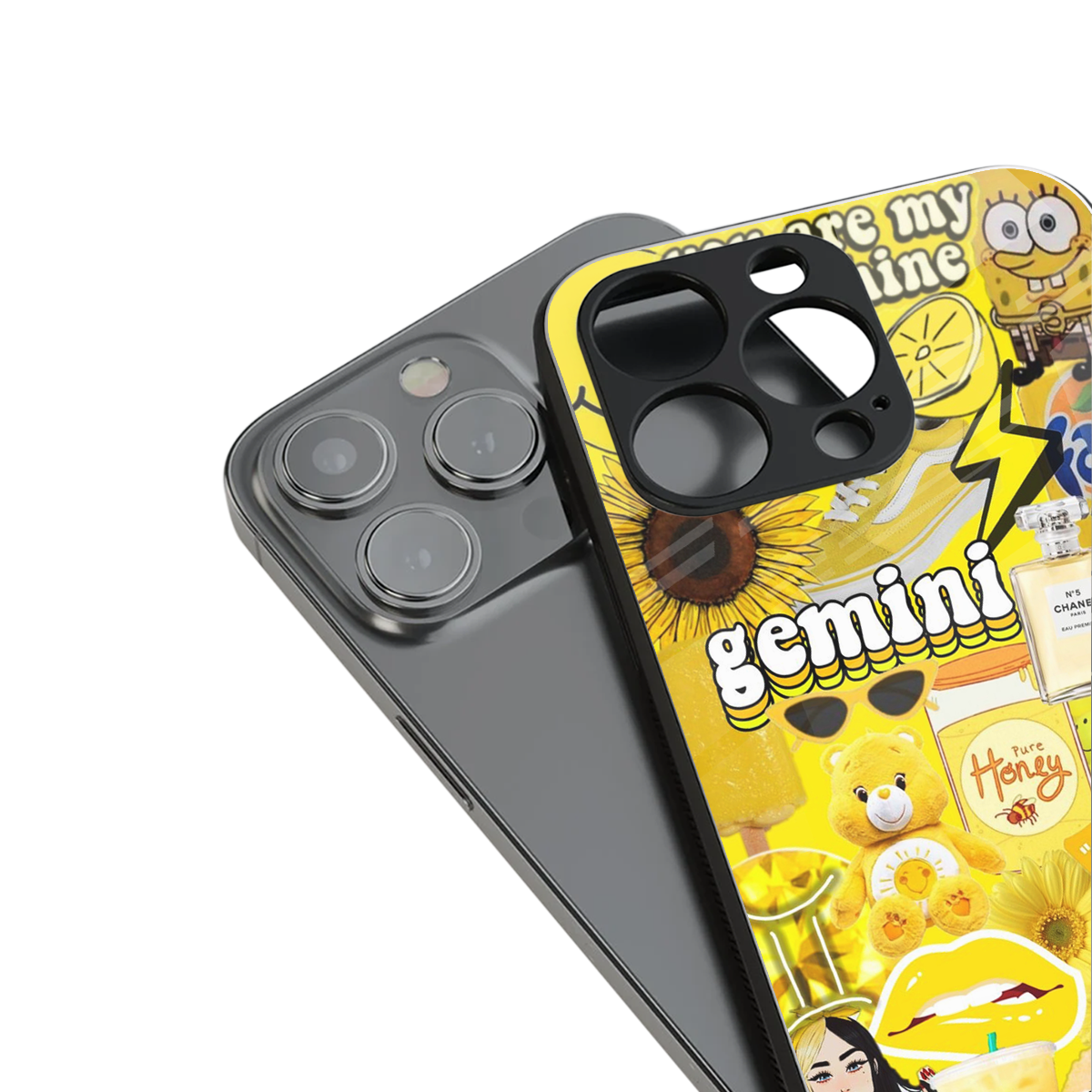 gemini aesthetic collage back phone cover | glass case for iphone 16 pro