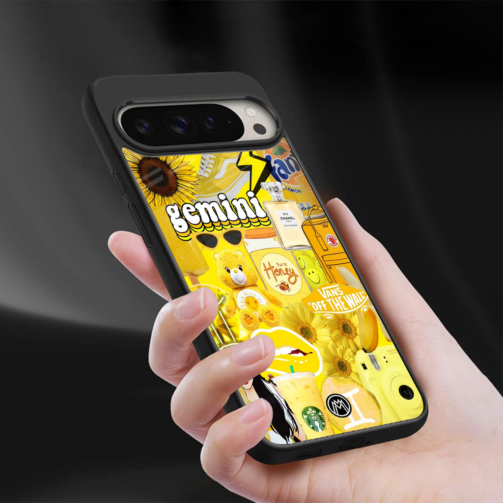 gemini aesthetic collage back phone cover | glass case for google pixel 9 pro xl
