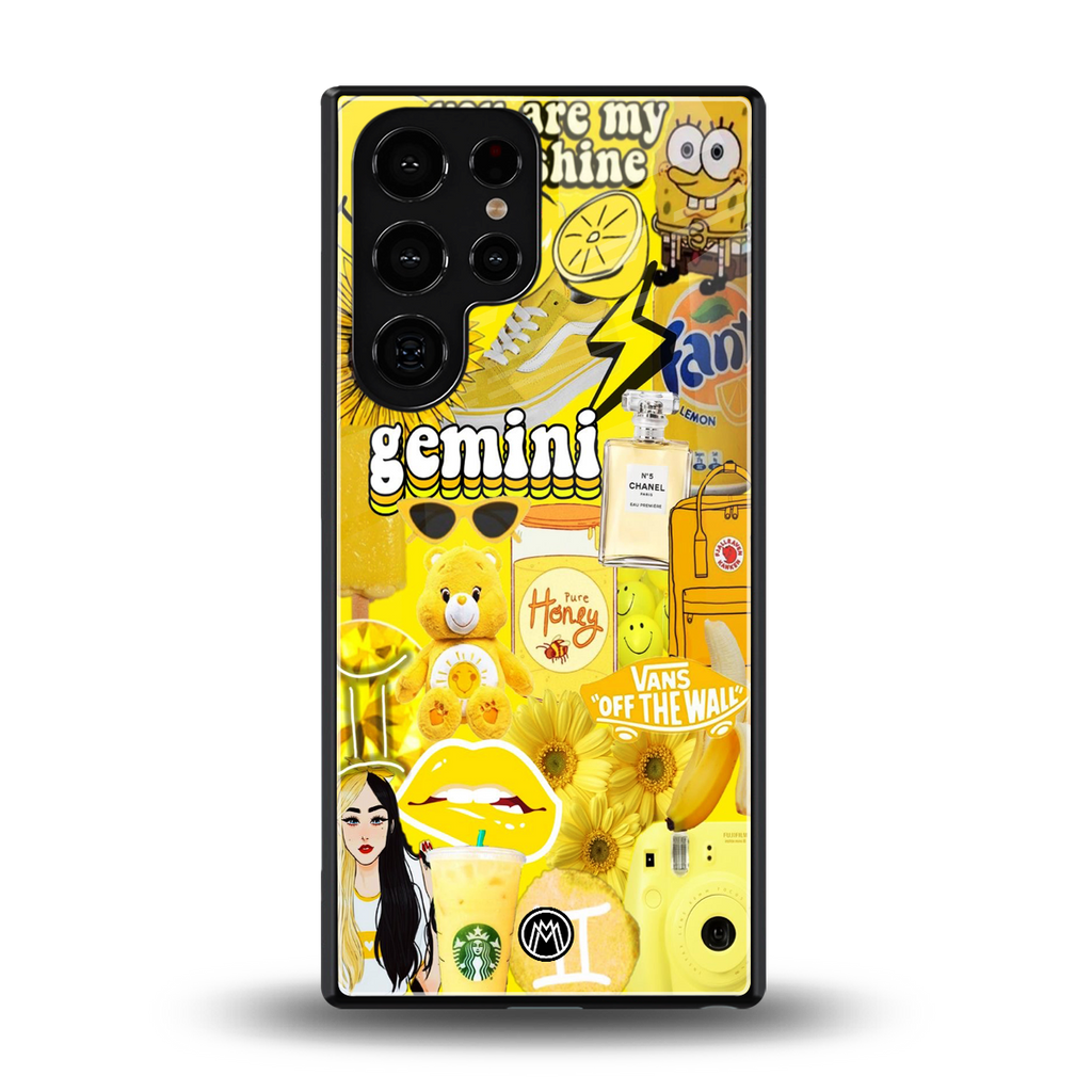 gemini aesthetic collage back phone cover | glass case for samsung galaxy s25 ultra