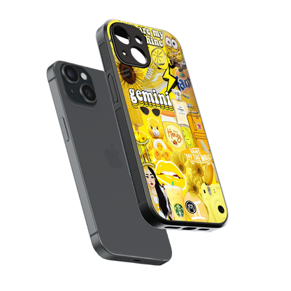 gemini aesthetic collage back phone cover | glass case for iphone 15