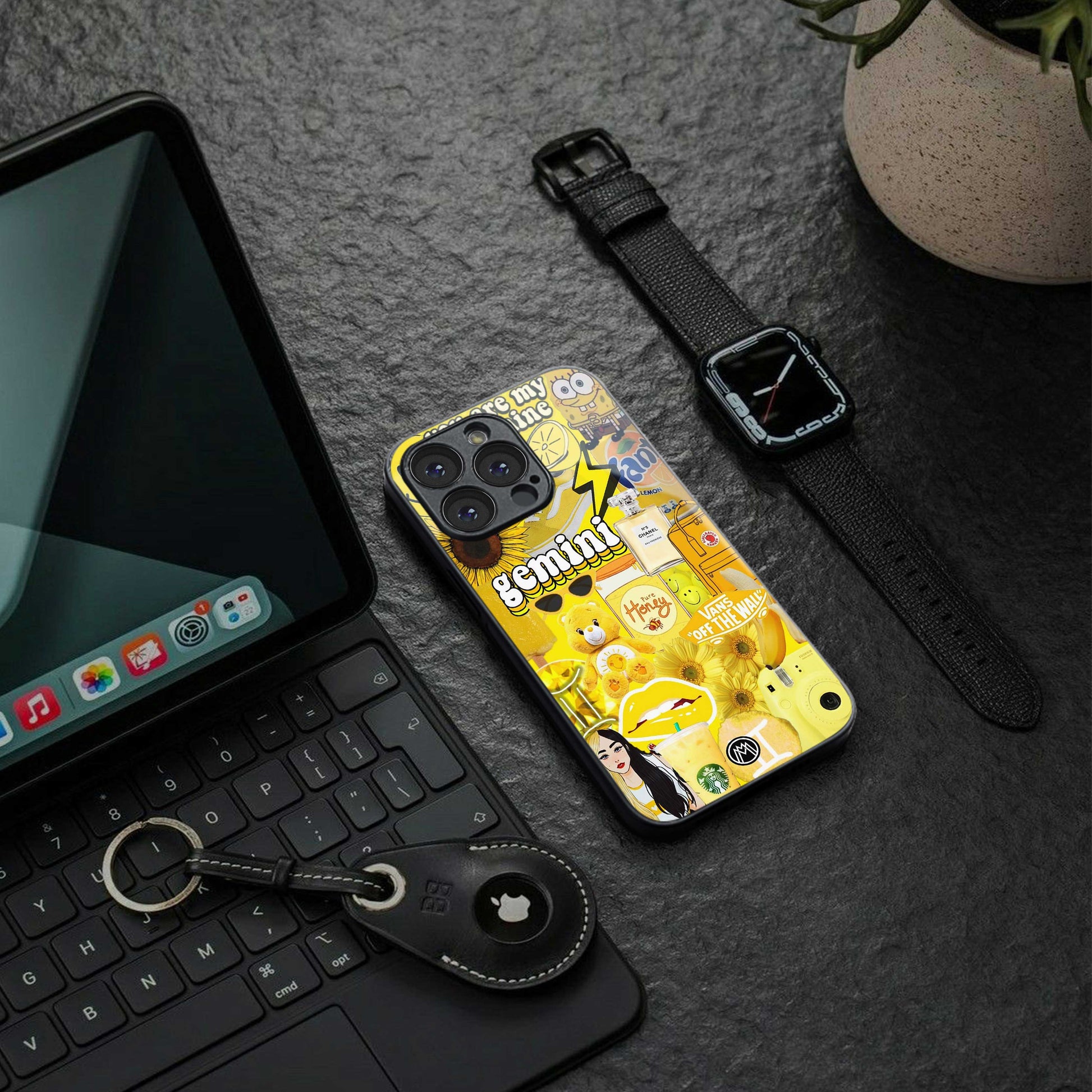 gemini aesthetic collage back phone cover | glass case for iphone 14 pro max