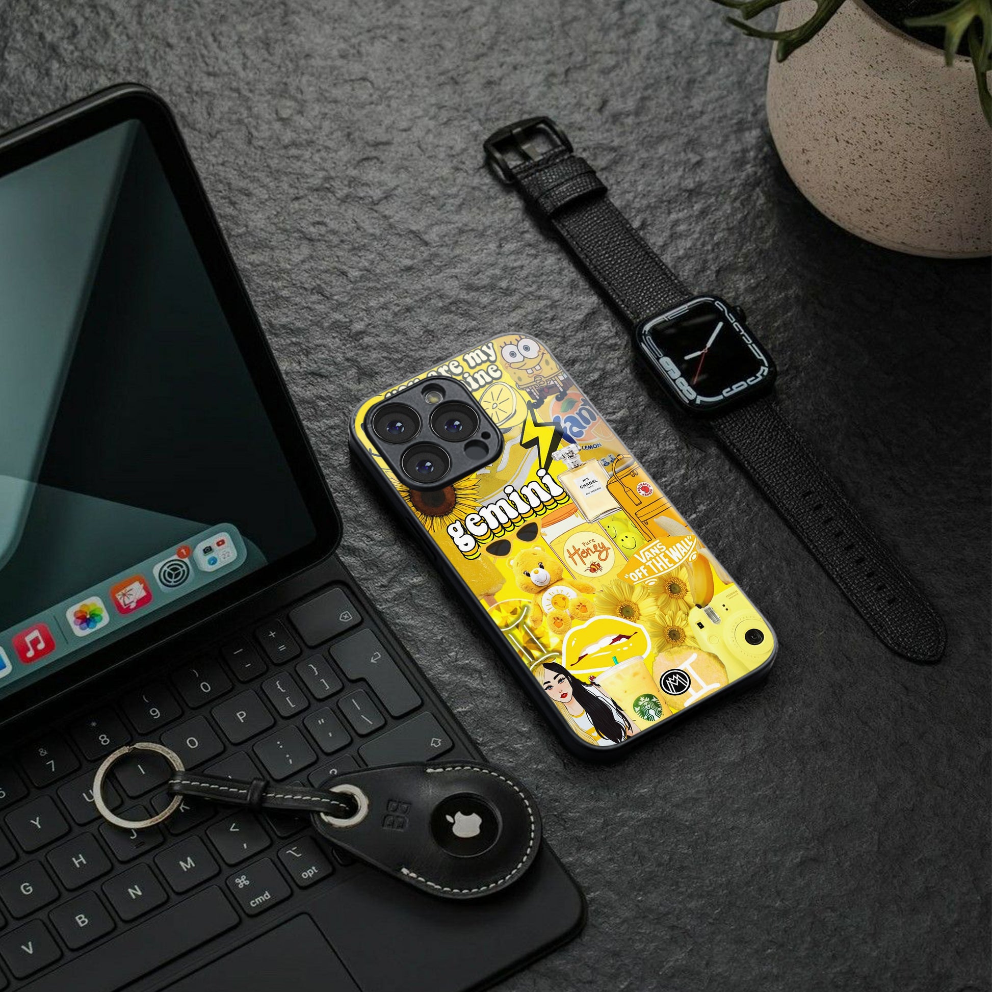 gemini aesthetic collage back phone cover | glass case for iphone 16 pro max