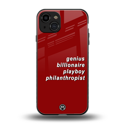 genius billionaire playboy philantrophist back phone cover | glass case for iphone 15