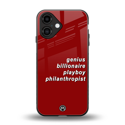 genius billionaire playboy philantrophist back phone cover | glass case for iphone 16