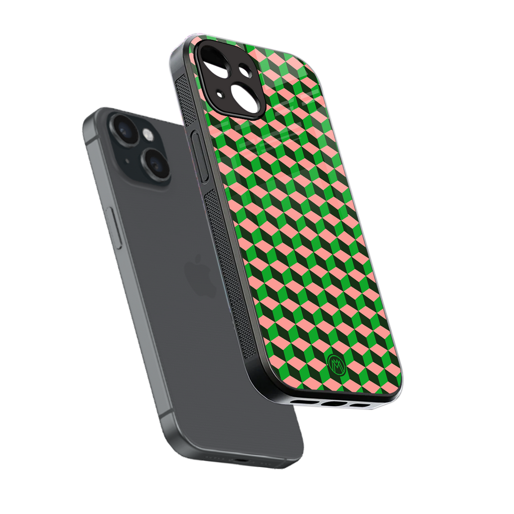 geo cube back phone cover | glass case for iphone 13 mini