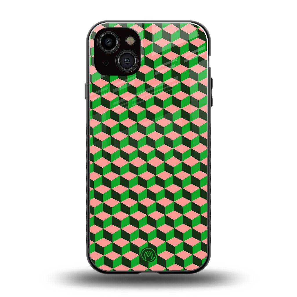 geo cube back phone cover | glass case for iphone 14 plus
