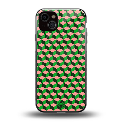 geo cube back phone cover | glass case for iphone 14 plus