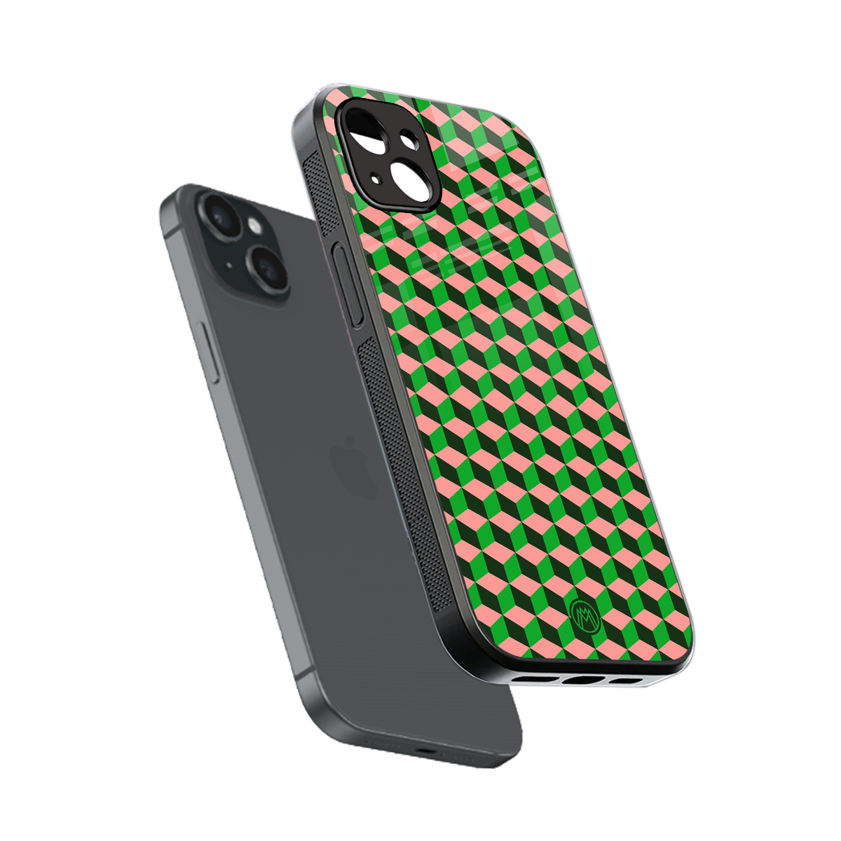 geo cube back phone cover | glass case for iphone 15 plus