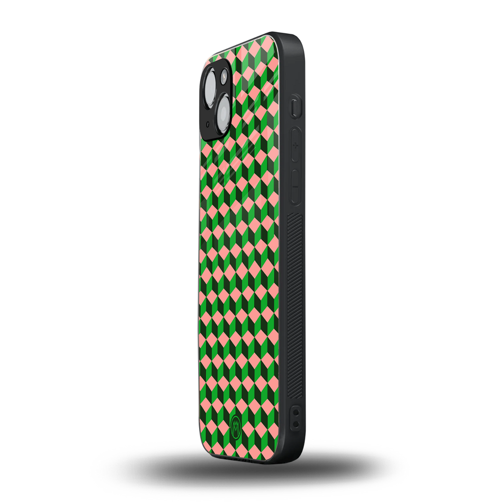 geo cube back phone cover | glass case for iphone 14 plus