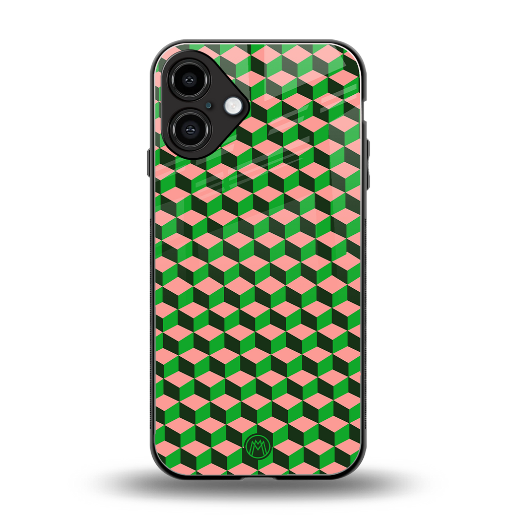 geo cube back phone cover | glass case for iphone 16 plus