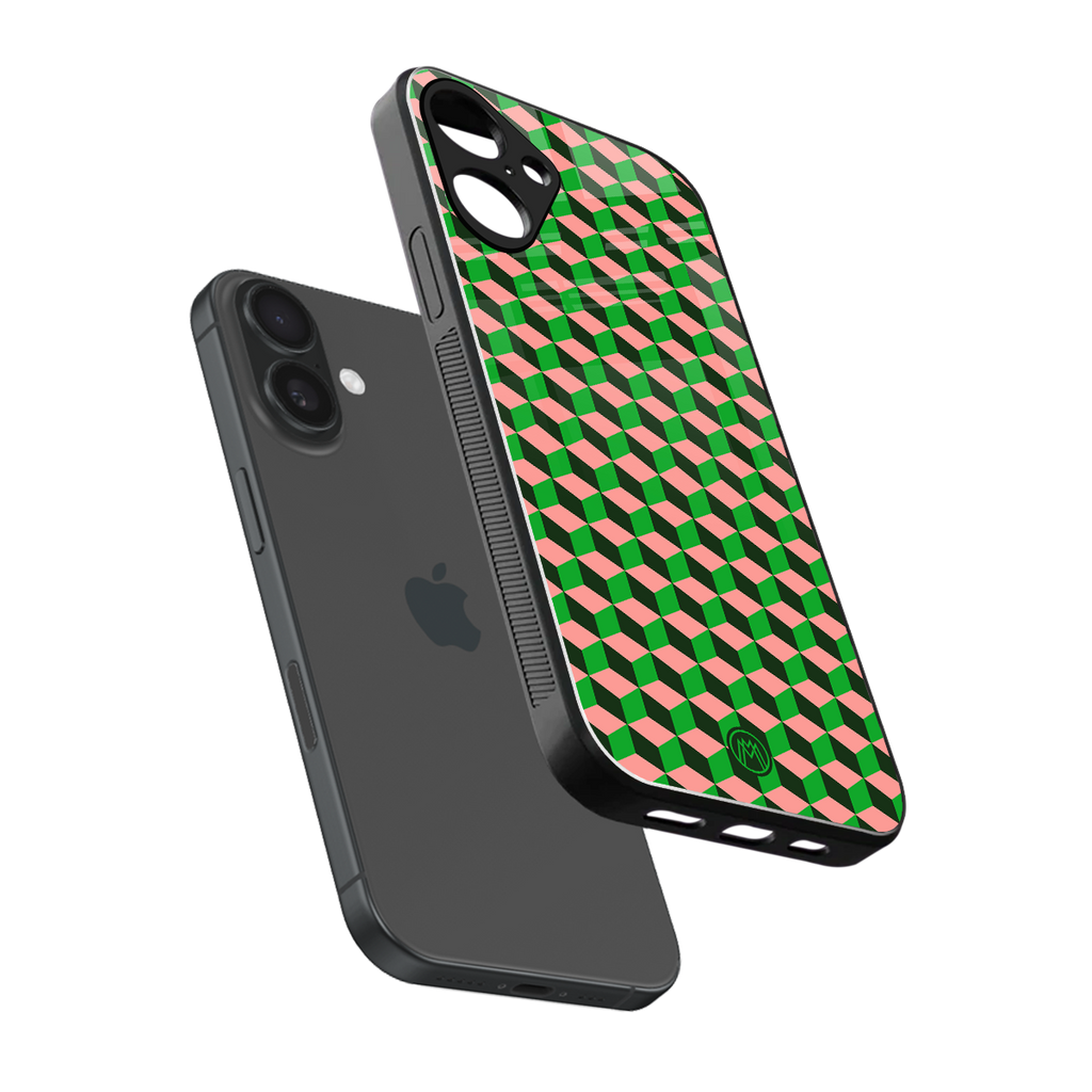 geo cube back phone cover | glass case for iphone 16 plus