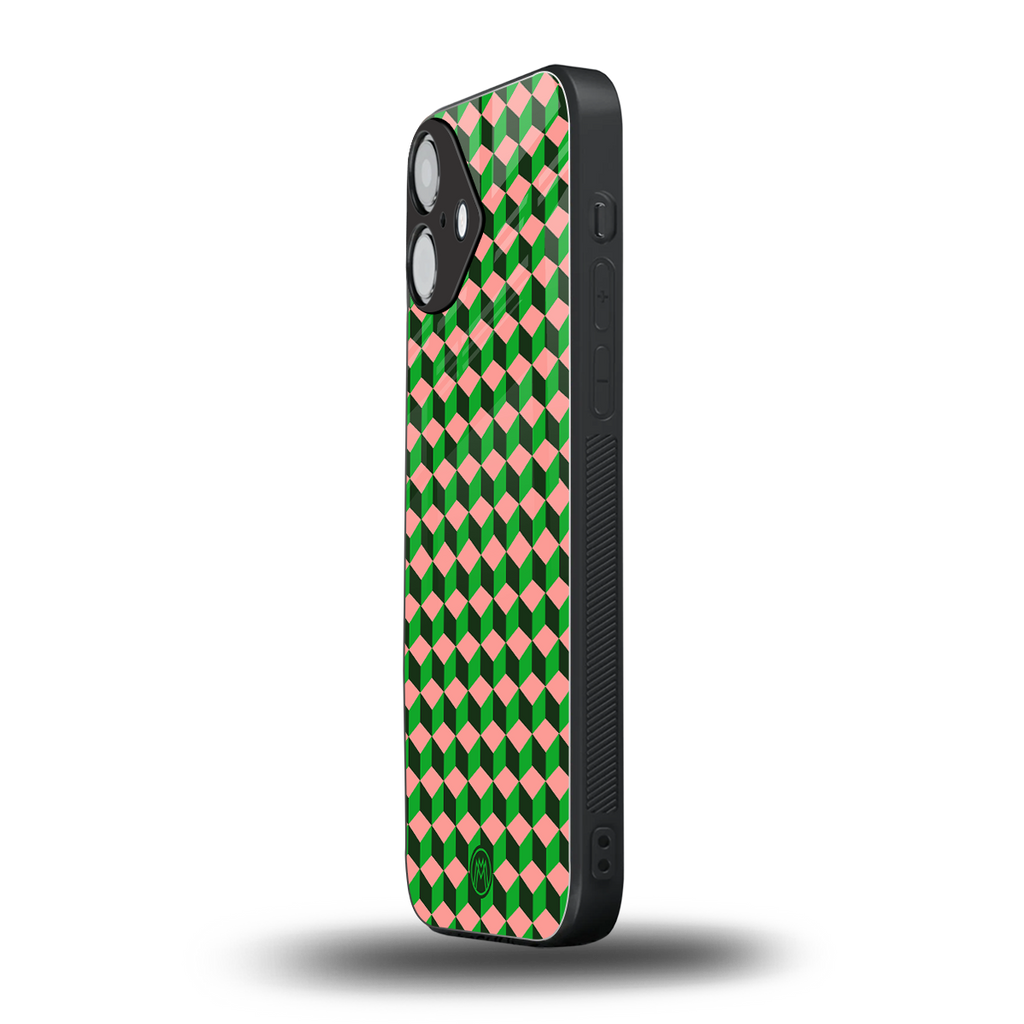 geo cube back phone cover | glass case for iphone 16 plus