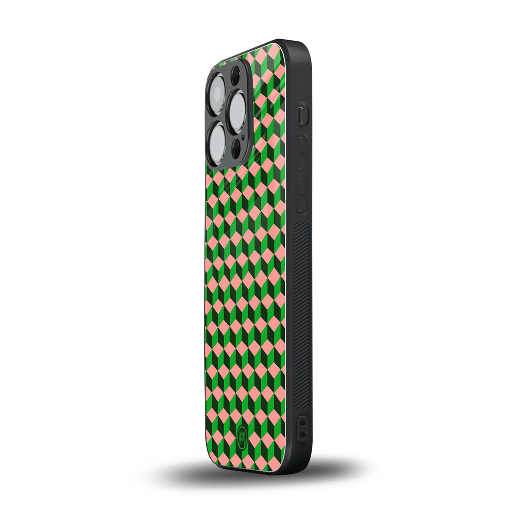 geo cube back phone cover | glass case for iphone 16 pro