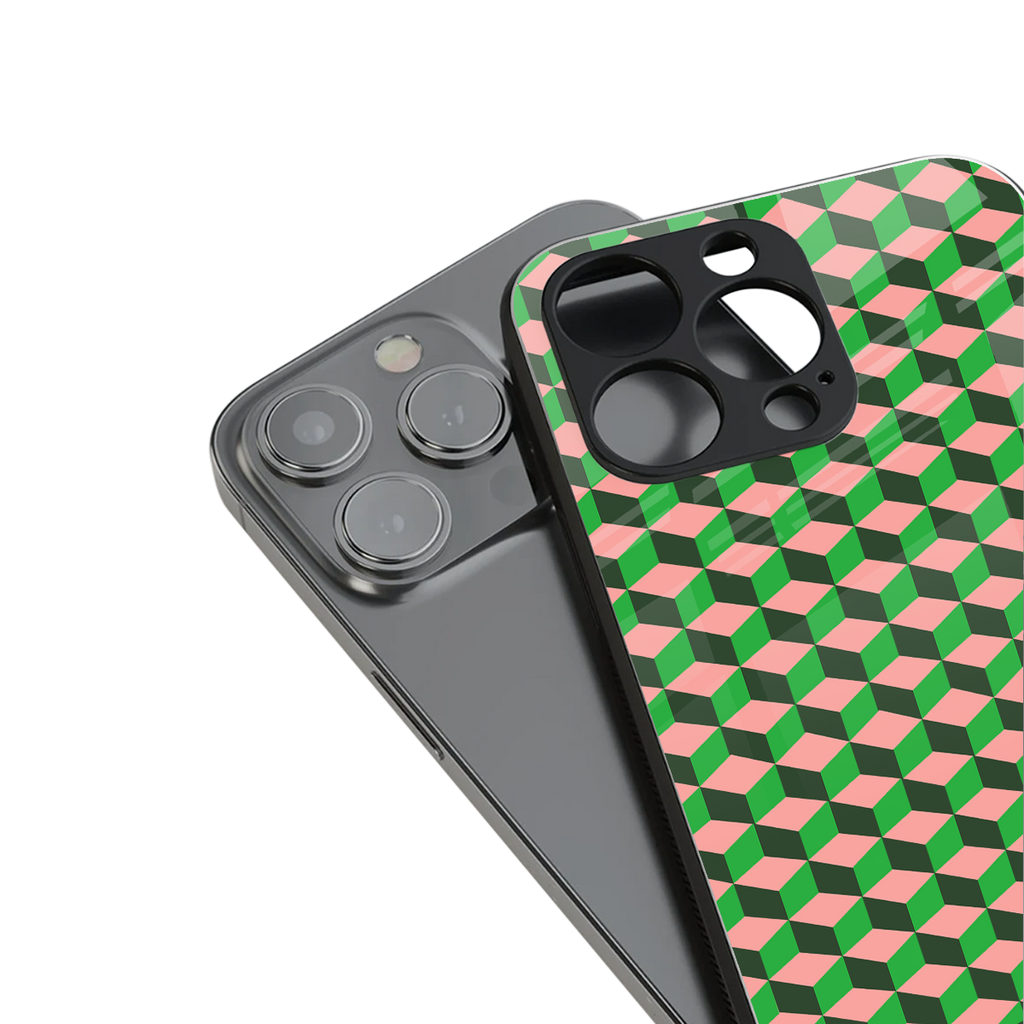 geo cube back phone cover | glass case for iphone 16 pro