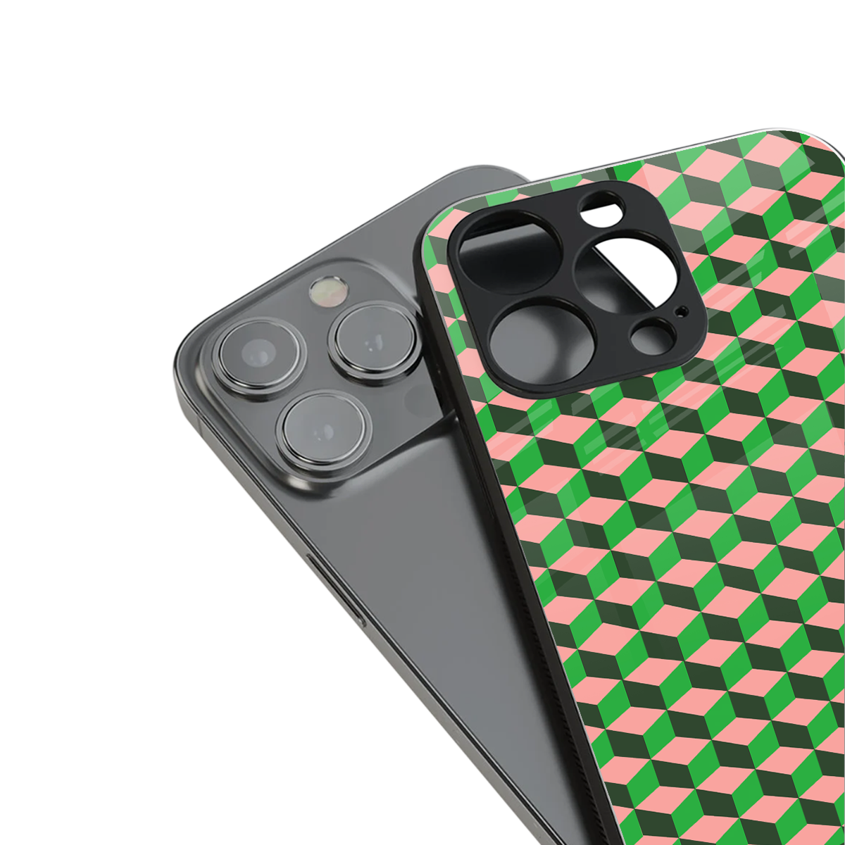 geo cube back phone cover | glass case for iphone 16 pro max