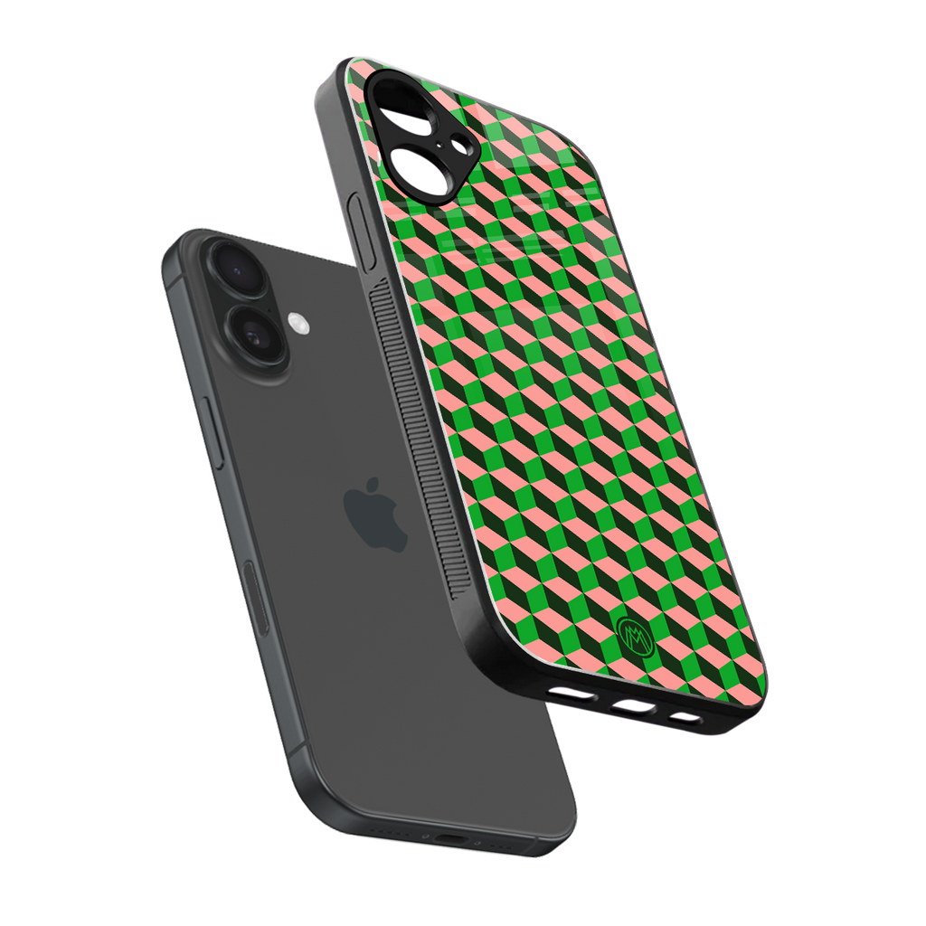 geo cube back phone cover | glass case for iphone 16