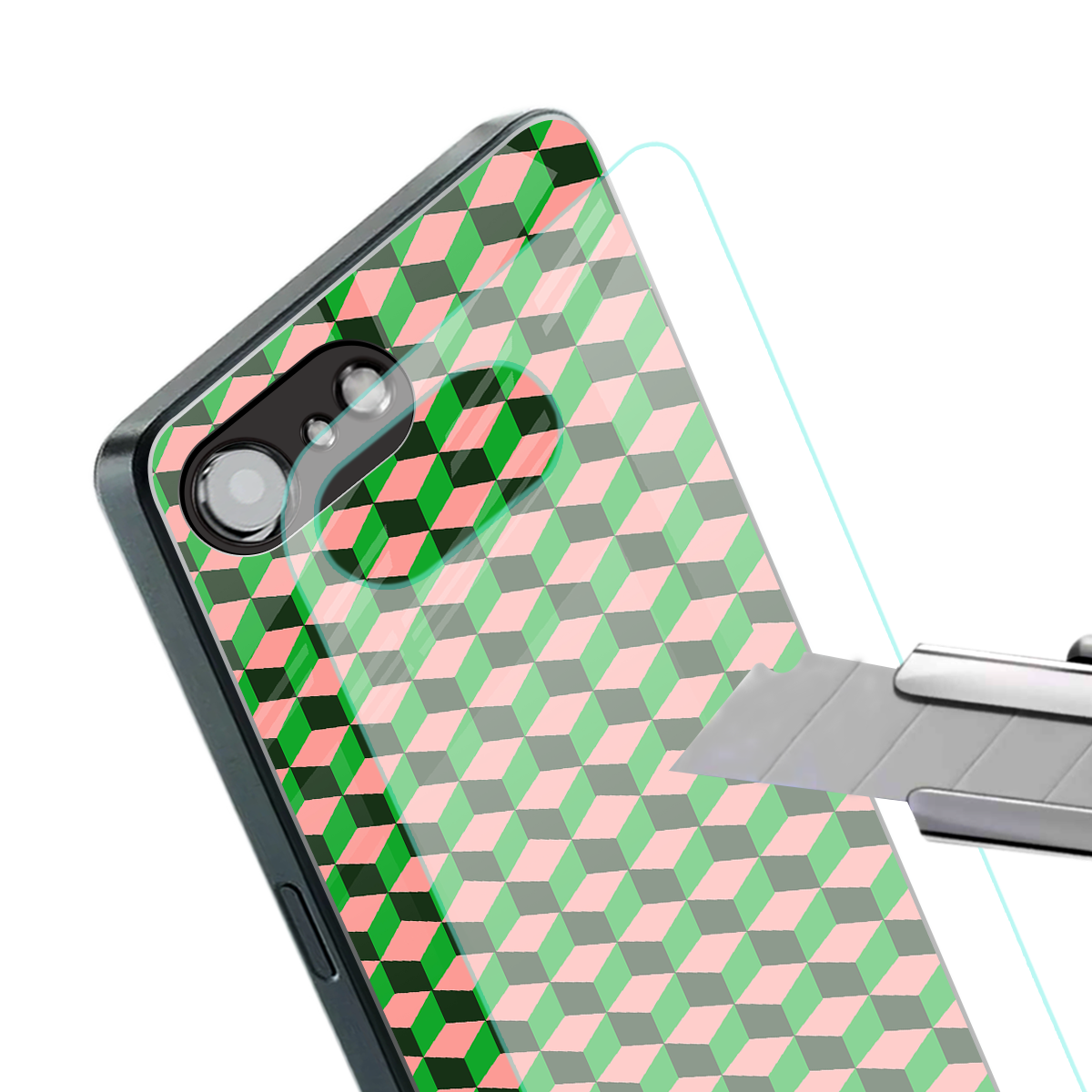 geo cube back phone cover | glass case for iphone 16e