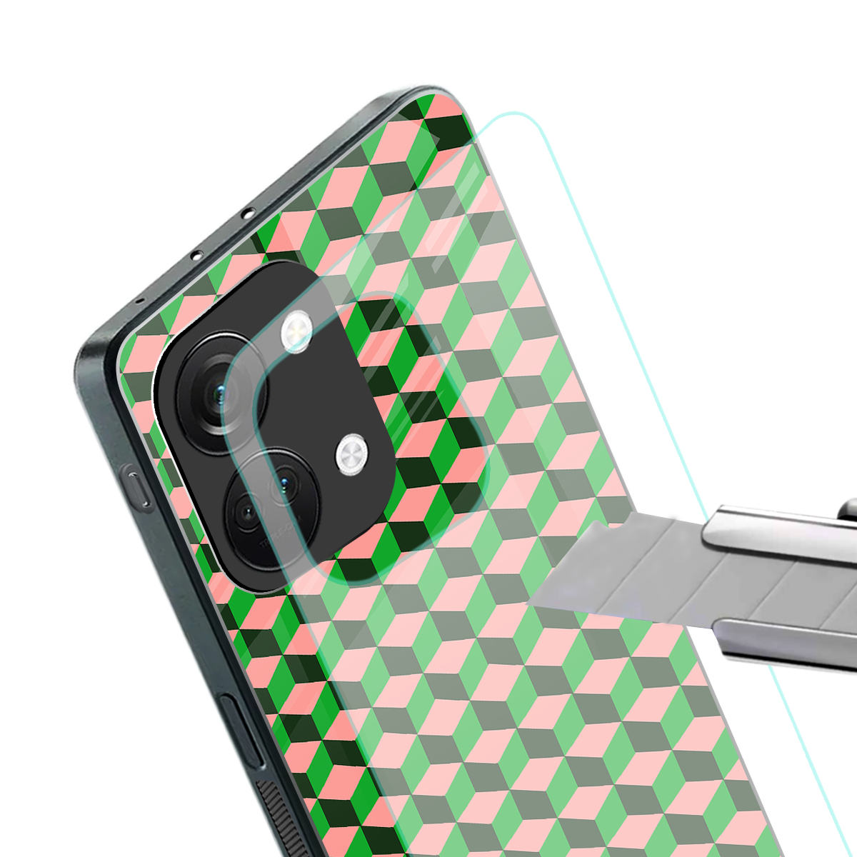 geo cube back phone cover | glass case for oneplus nord 3