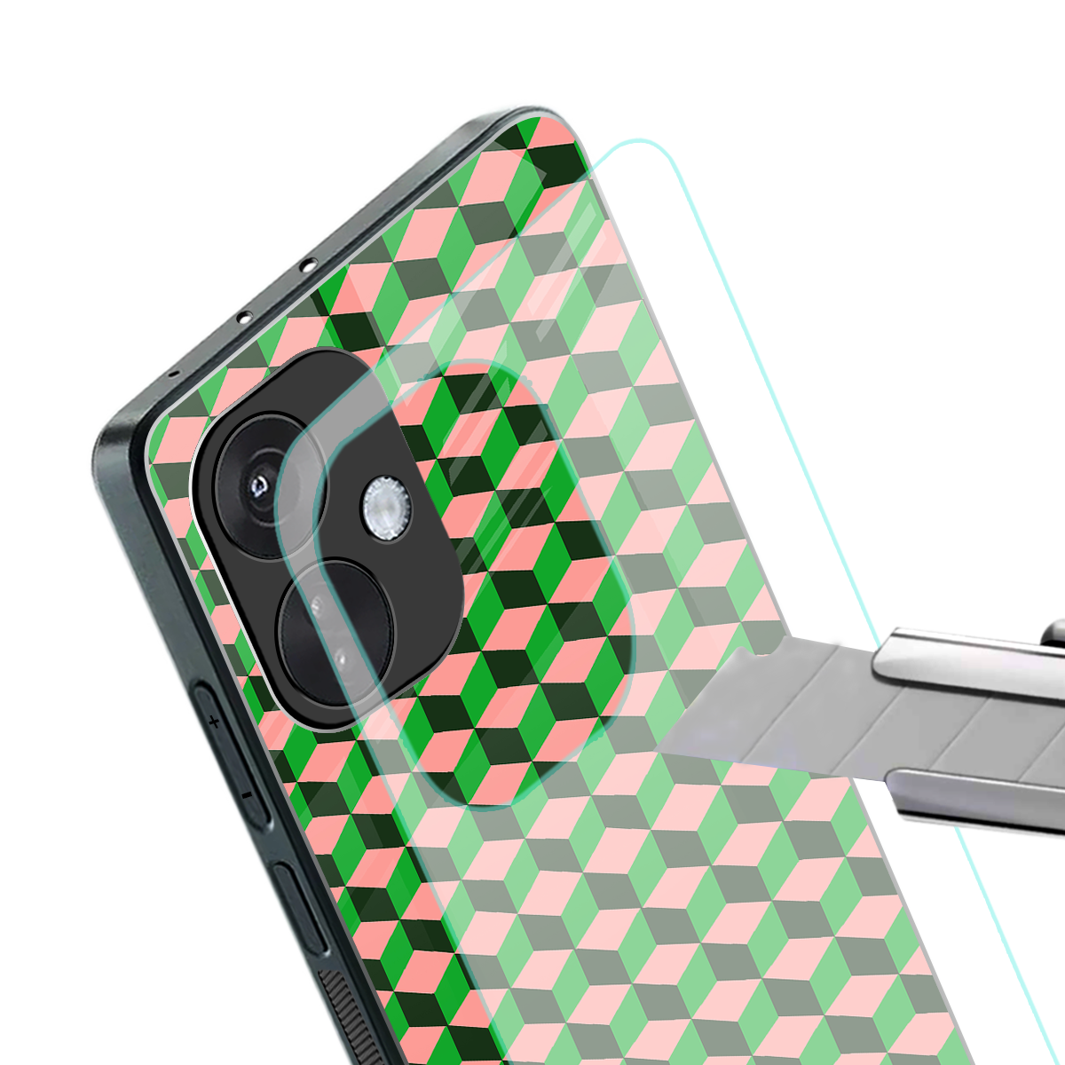 geo cube back phone cover | glass case for oneplus nord ce 3