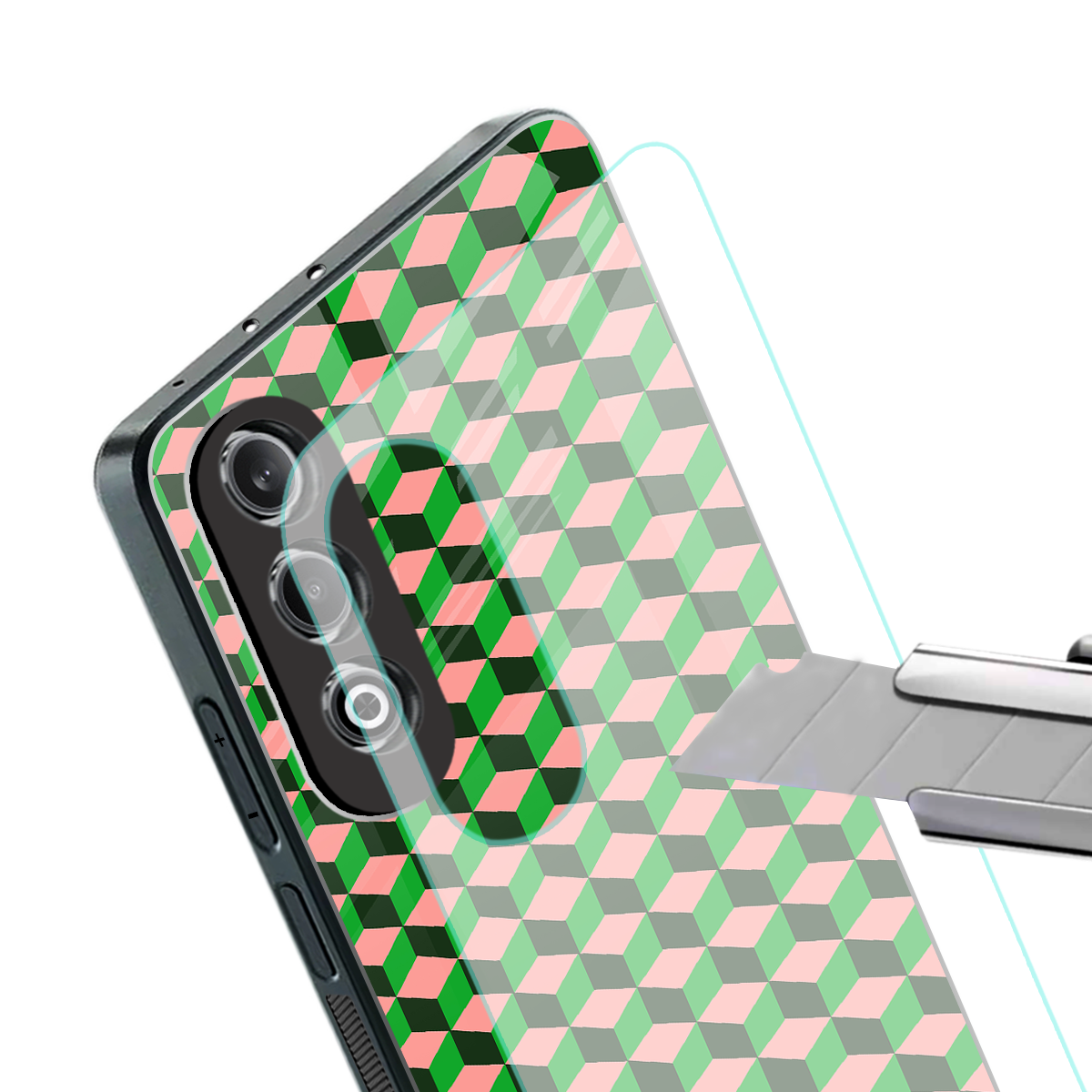 geo cube back phone cover | glass case for oneplus nord ce 4