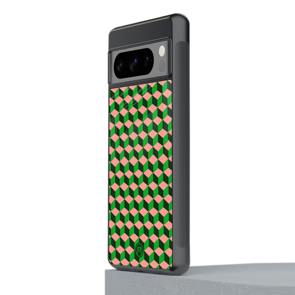 geo cube back phone cover | glass case for google pixel 8 pro