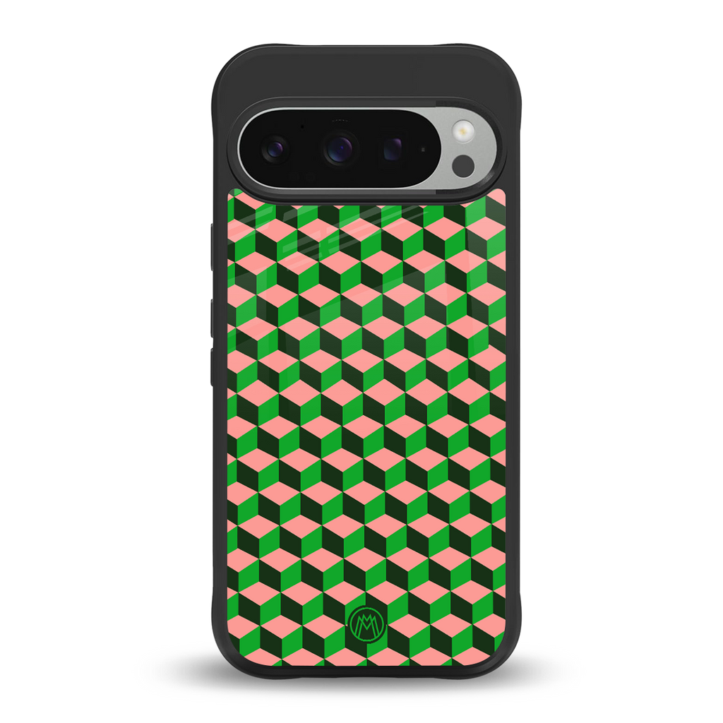 geo cube back phone cover | glass case for google pixel 9 pro xl