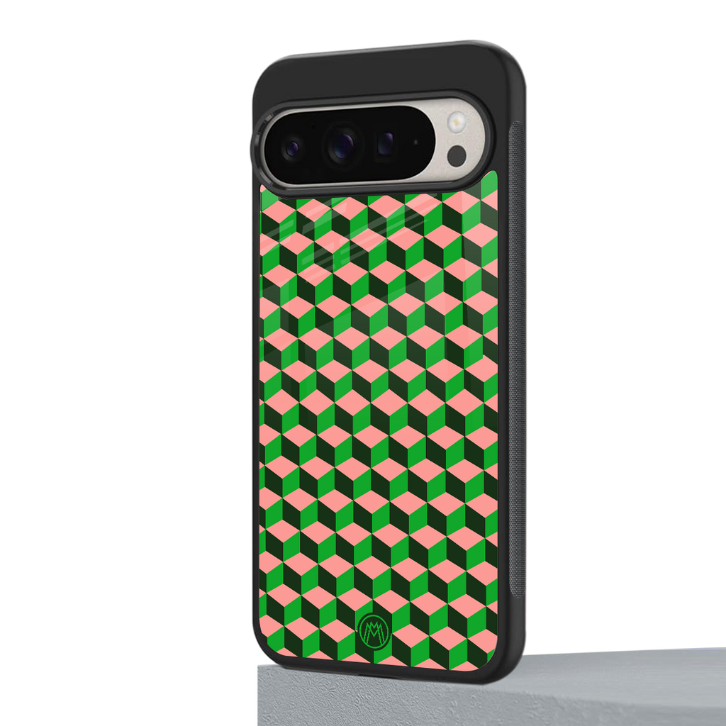 geo cube back phone cover | glass case for google pixel 9 pro xl
