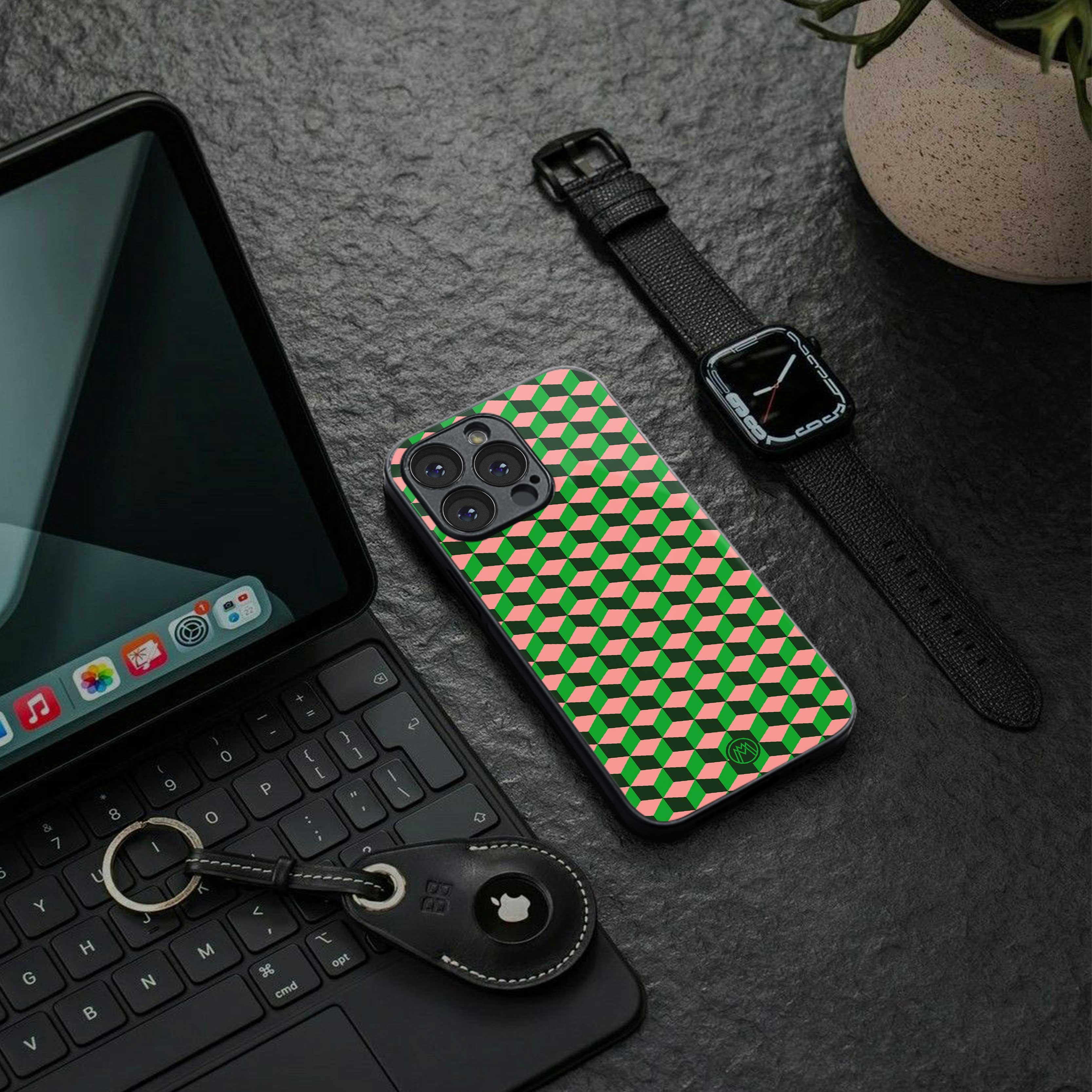 geo cube back phone cover | glass case for oneplus nord 3